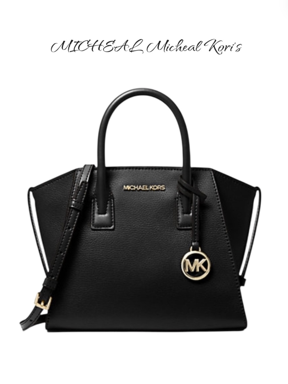 Michael Kors Avril Small Leather Top-Zip Crossbody Satchel Bag Black